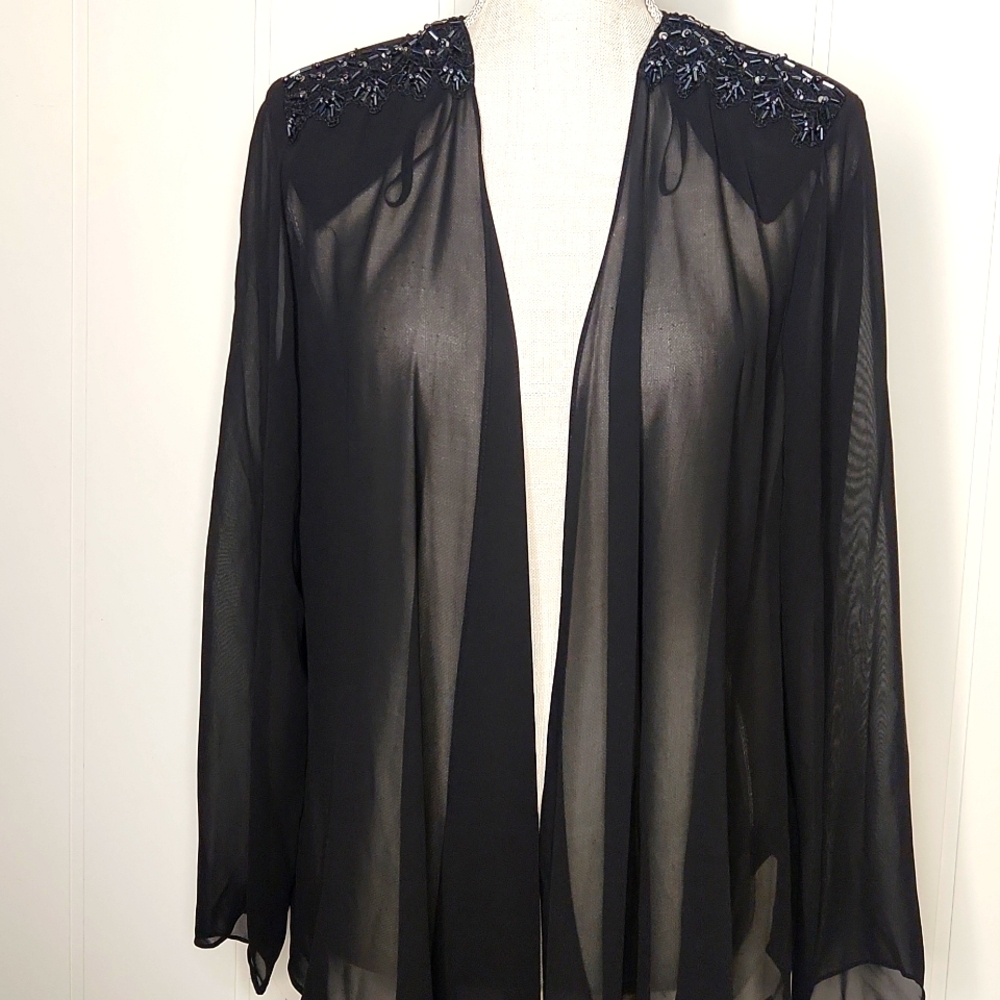 Vintage black sheer beaded Moto Punk Fairigrunge  whimsigoth Cardigan Top